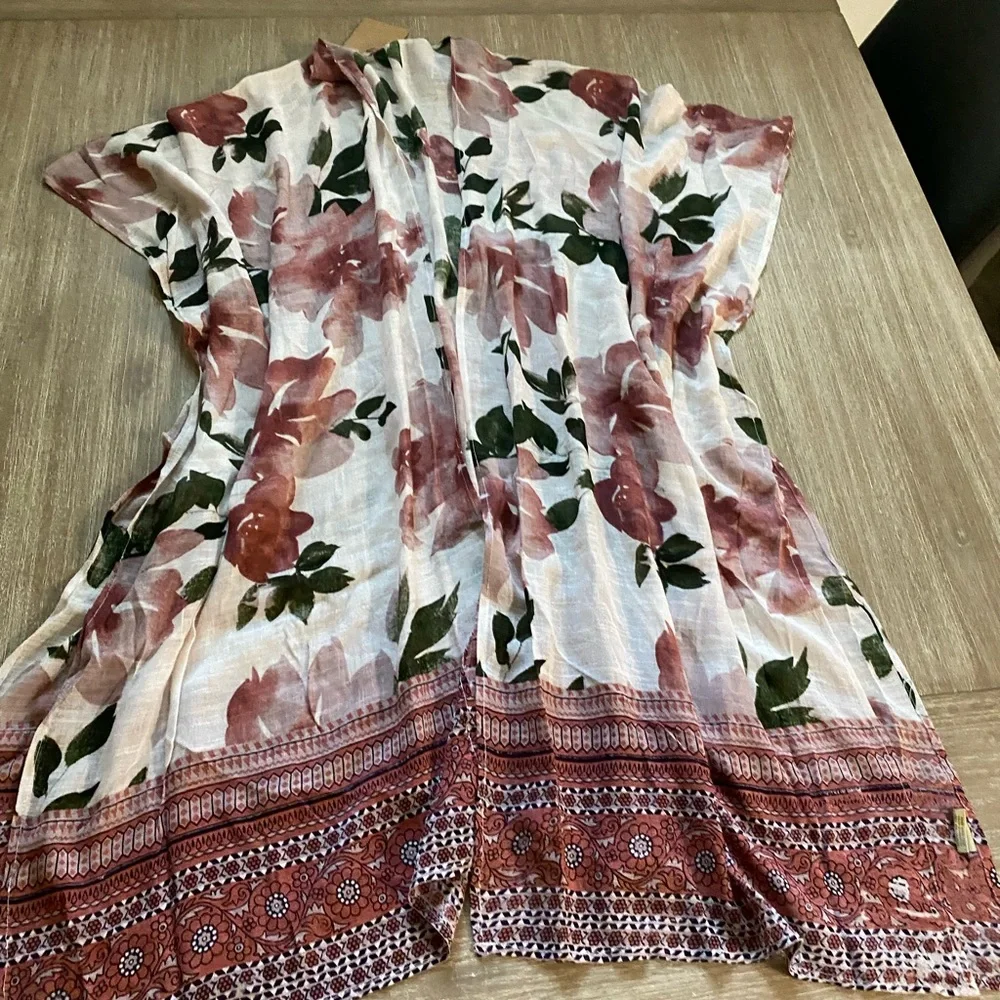NALINI Women’s White Pink/Purple Floral Long Kimono Boho Beach Cover-up - Picture 8 of 12